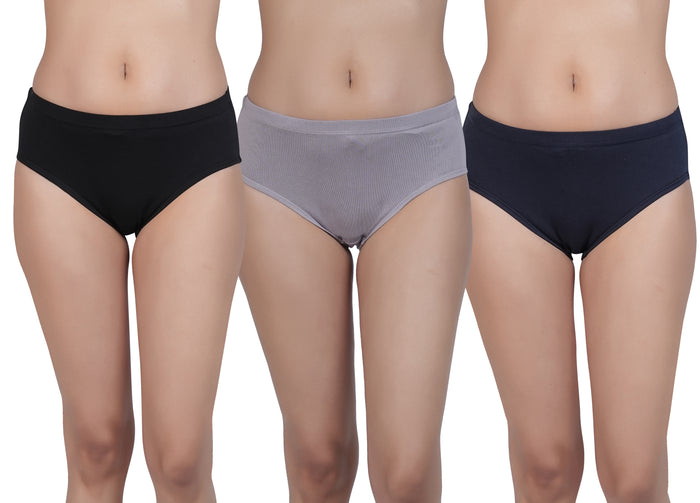 Eve's Beauty Women's Cotton Stretch Panties | Mid Rise Waist | Assorted Pack of 3 Panties